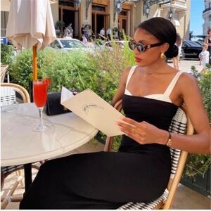 Reformation Nelle Knit Dress – Black & White Midi Tank Dress Size L NWT